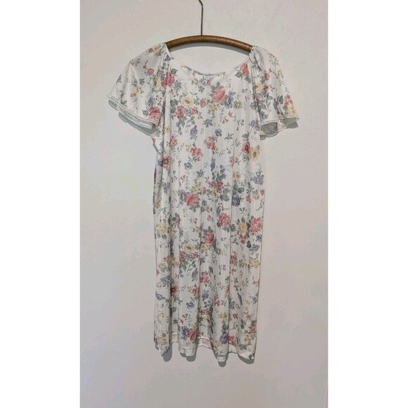 Vanity Fair Vintage Floral Midi Tricot Nightgown Women's L Flutter Sleeve Lace - Picture 4 of 4